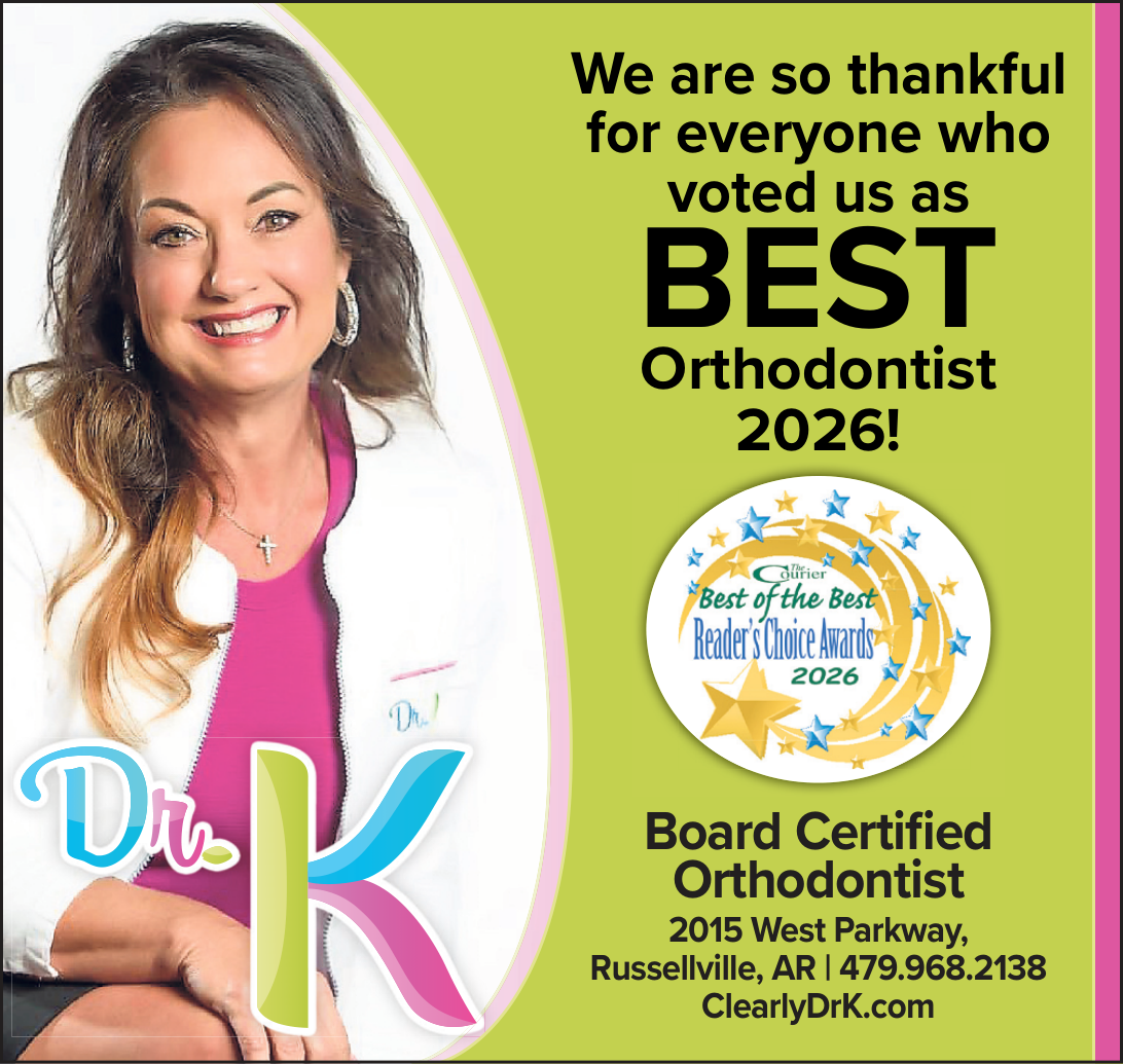 The Courier Best Orthodontist 2026 award thank-you design for Dr. K Orthodontics